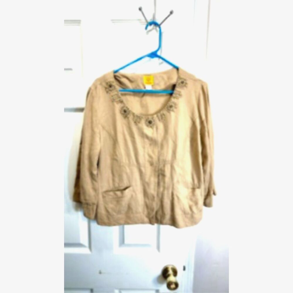 Ruby Road Collarless Beige Embellished Jacket Size 14